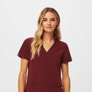 FIGS Burgundy S Casma Three-Pocket Scrub Top